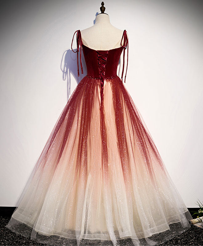 Burgundy Sweetheart Tulle Long Prom Dress Burgundy Evening Dress – shopluu