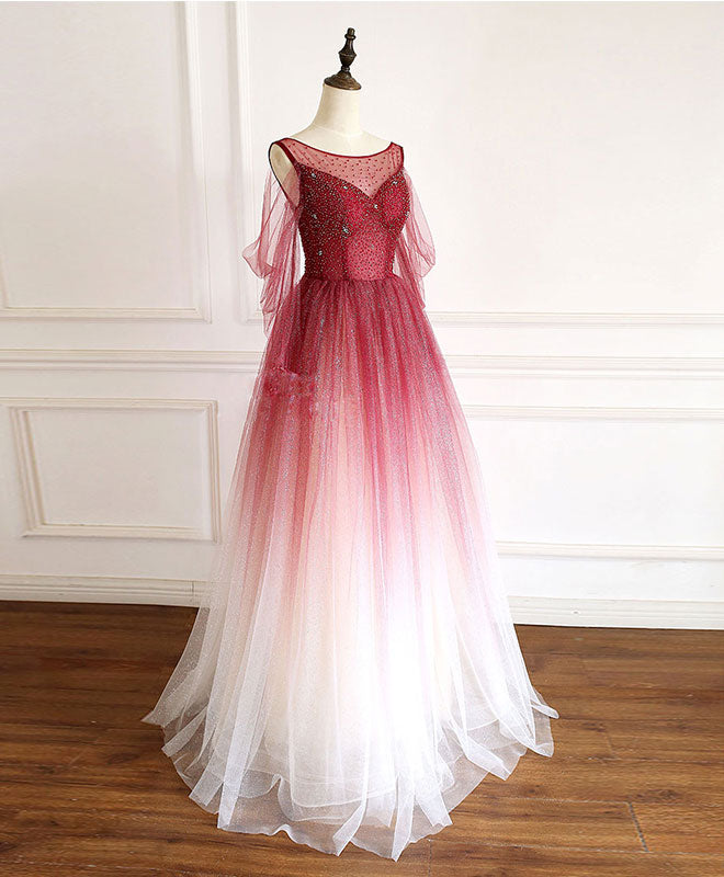 burgundy ombre wedding dress High Neck Modest Muslim Ball Gown Wedding Dress
