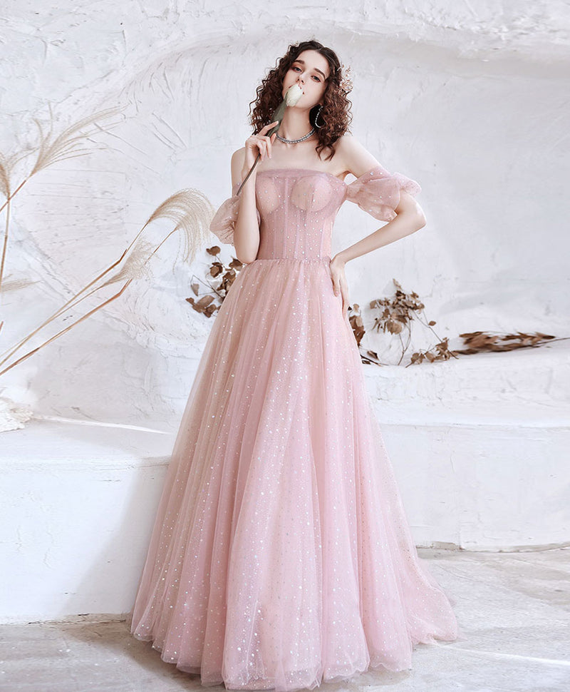 Pink Aline Tulle Long Prom Dress, Pink Formal Evening Party Dress US 6 / Custom Color Pink Aline Tulle Long Prom Dress, Pink Formal Evening Party Dress US 6 / Custom Color