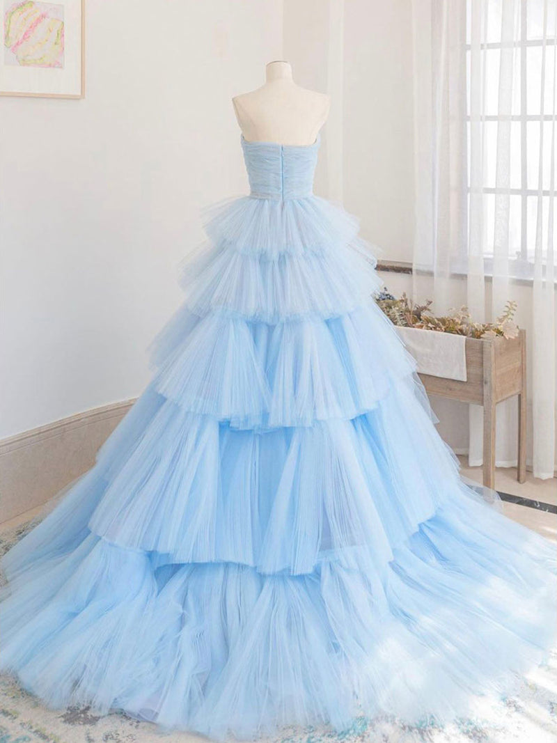 Blue Tulle Long Prom Dress, Blue Tulle Ball Gown Evening Dresses shopluu Blue Tulle Long Prom Dress, Blue Tulle Ball Gown Evening Dresses shopluu