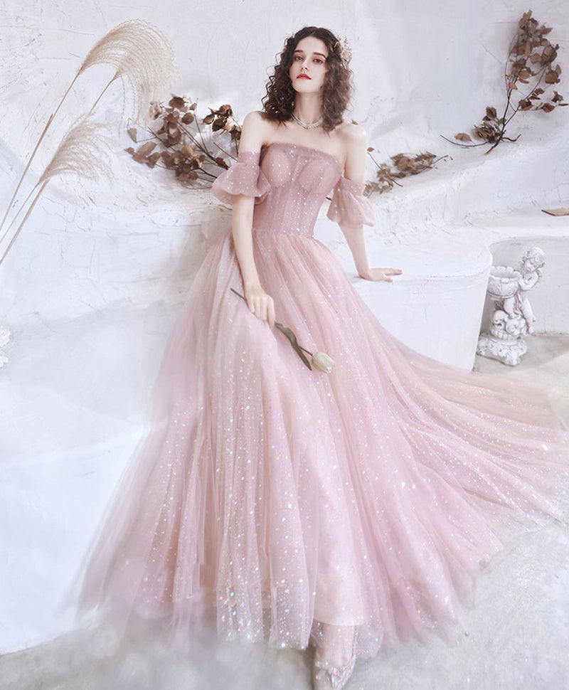 Pink Aline Tulle Long Prom Dress, Pink Formal Evening Party Dress US 6 / Custom Color Pink Aline Tulle Long Prom Dress, Pink Formal Evening Party Dress US 6 / Custom Color