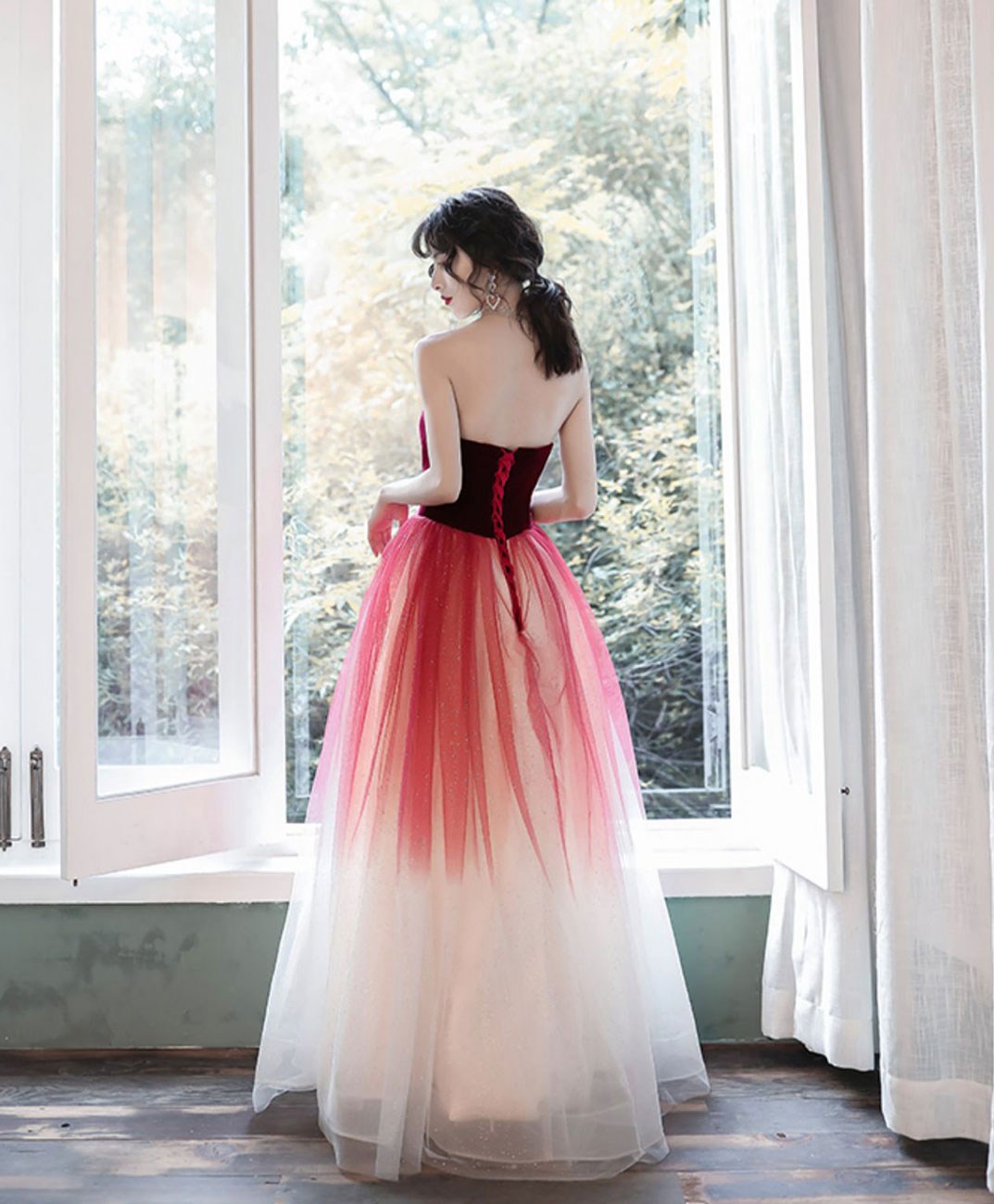 A-Line A Line Burgundy Long Prom Dress, Burgundy Long Evening Dress