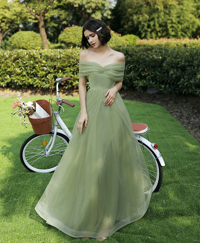 Simple Green Tulle Long Prom Dress, Green Formal Bridesmaid Dress Simple Green Tulle Long Prom Dress, Green Formal Bridesmaid Dress