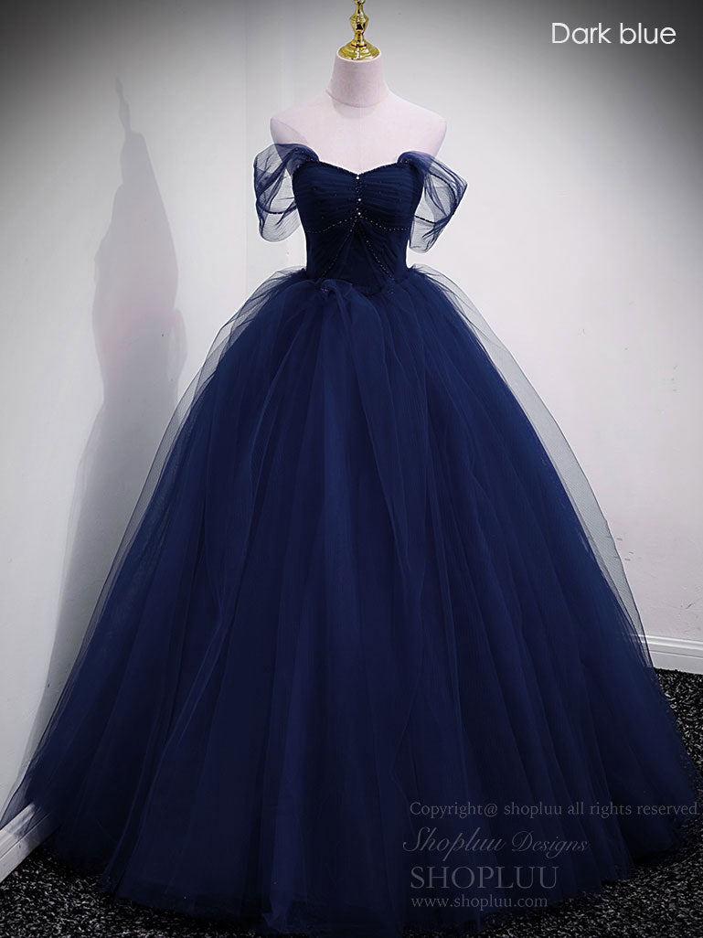 A-Line Sweetheart Off Shoulder Lace Long Prom Dress, Tulle Formal Dresses