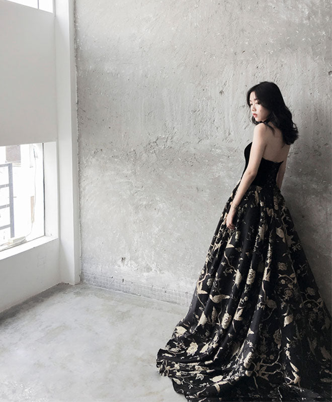 Elegant Black Sweetheart Long Prom Dress, Black Evening Dress