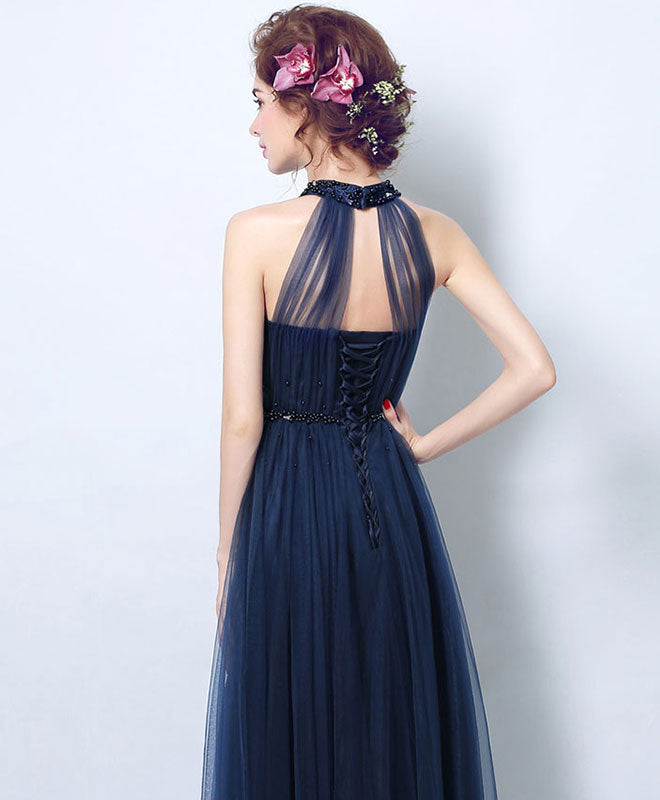 Simple Blue Tulle Tea Long Prom Dress, Blue Evening Dress
