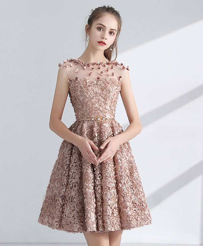 A-Line 3D Lace Short Prom Dress, Cute Homecoming Dress
