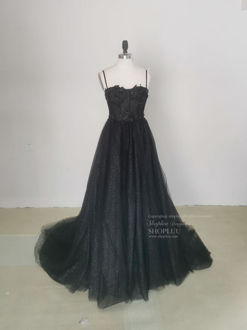 Black A Line Sweetheart Tulle Sequin Long Prom Dress, Black Graduation Dresses US 16 / Custom Color Black A Line Sweetheart Tulle Sequin Long Prom Dress, Black Graduation Dresses US 16 / Custom Color