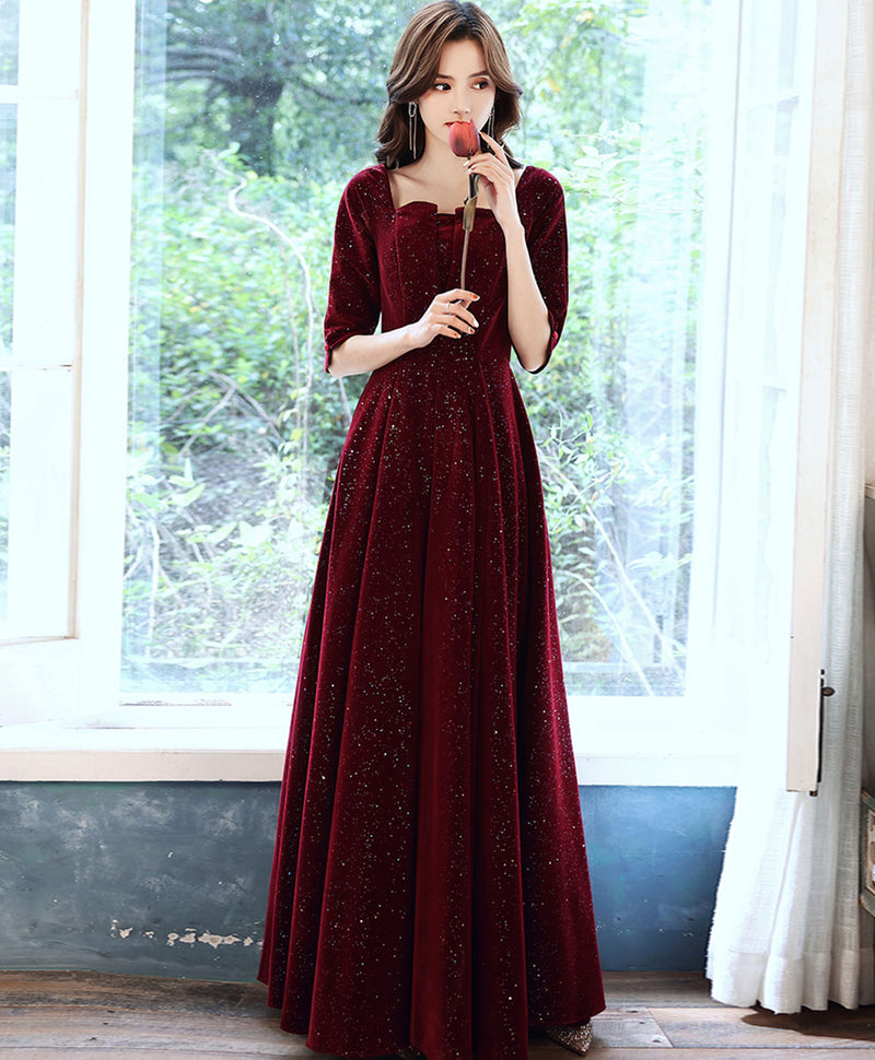 Burgundy Velvet Long Prom Dress Burgundy, Velvet Formal Evening Dress US 10 / Custom Color Burgundy Velvet Long Prom Dress Burgundy, Velvet Formal Evening Dress US 10 / Custom Color