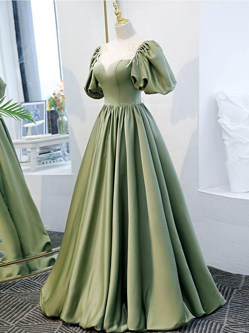 Green Satin A-Line Long Formal Dress, Green Junior Prom Dress US 10 / Custom Color Green Satin A-Line Long Formal Dress, Green Junior Prom Dress US 10 / Custom Color