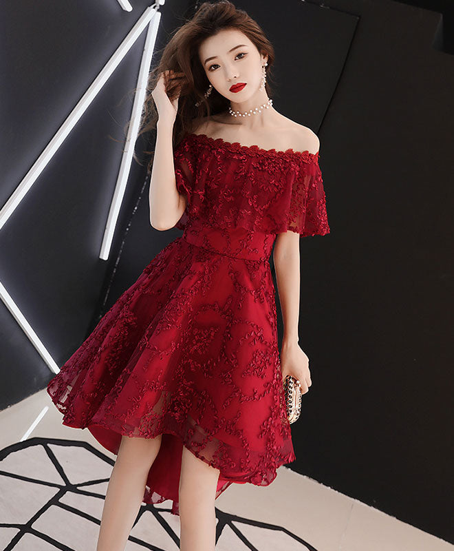 Burgundy Tulle Lace Short Prom Dress Burgundy Homecoming Dress
