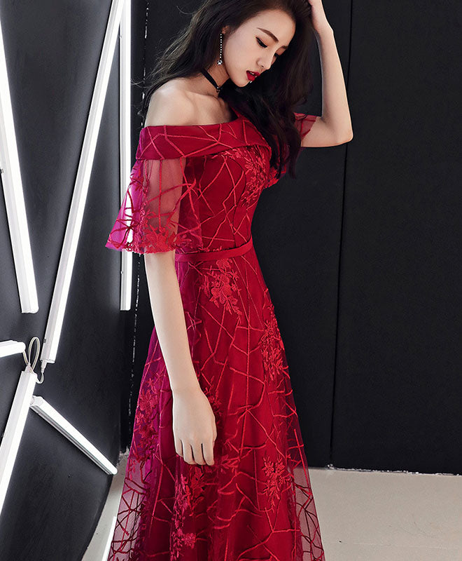 Burgundy Tulle Lace Long Prom Dress Burgundy Lace Formal Dress