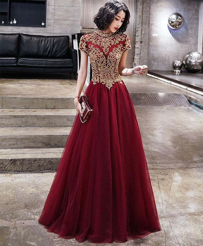 Burgundy Tulle Beads Long Prom Dress, Tulle Burgundy Evening Dress US 12 / Burgundy Burgundy Tulle Beads Long Prom Dress, Tulle Burgundy Evening Dress US 12 / Burgundy