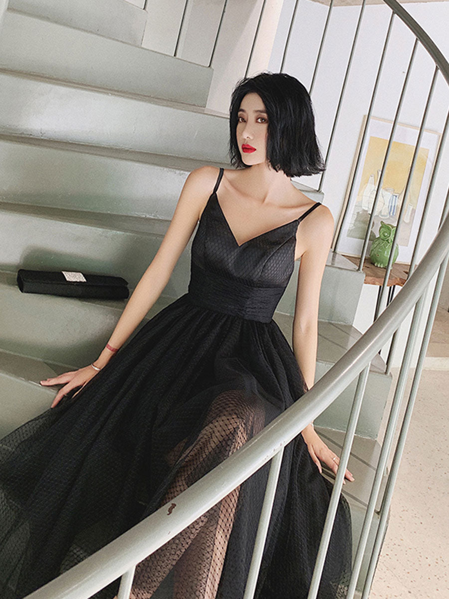 Black V Neck Tulle Short Prom Dresses, Puffy Black Homecoming Dresses