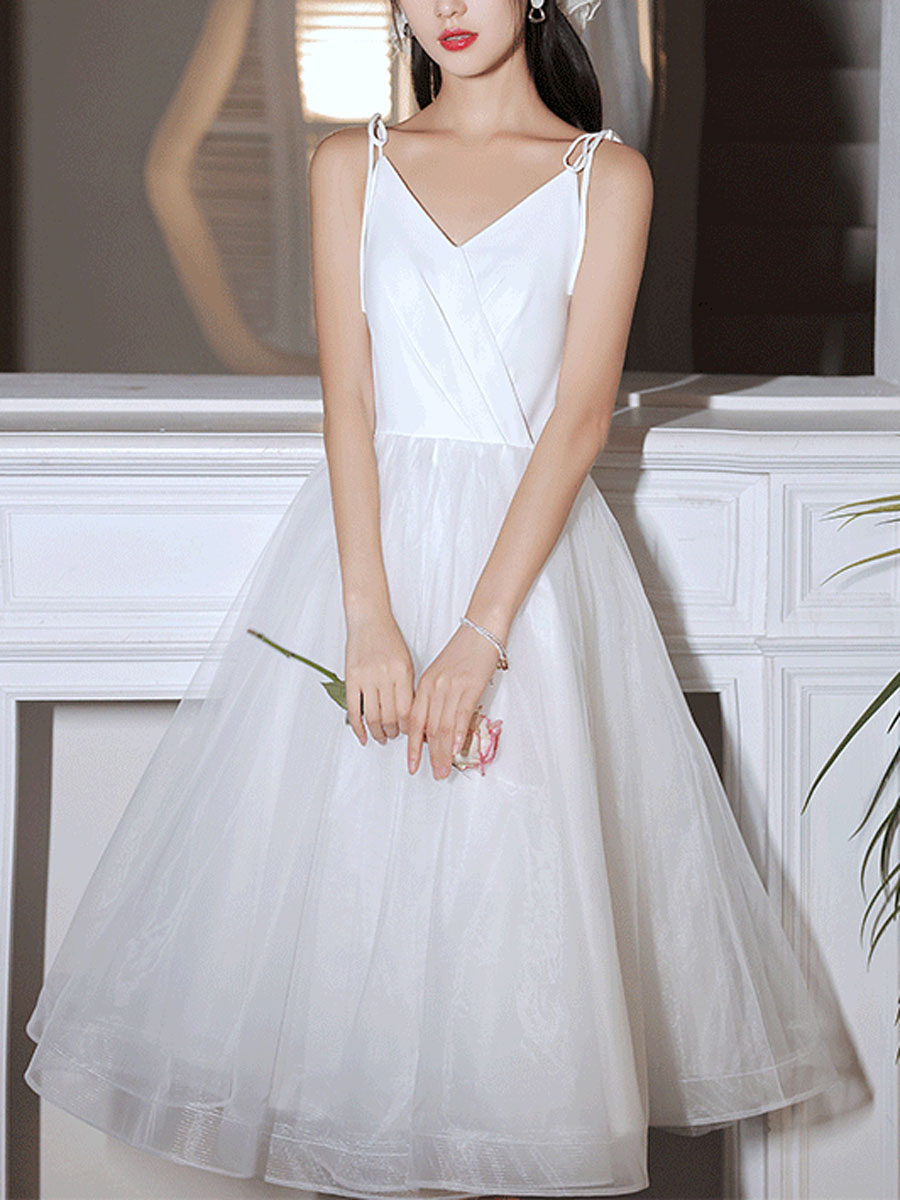 Simple White V Neck Short Prom Dress, White Homecoming Dress