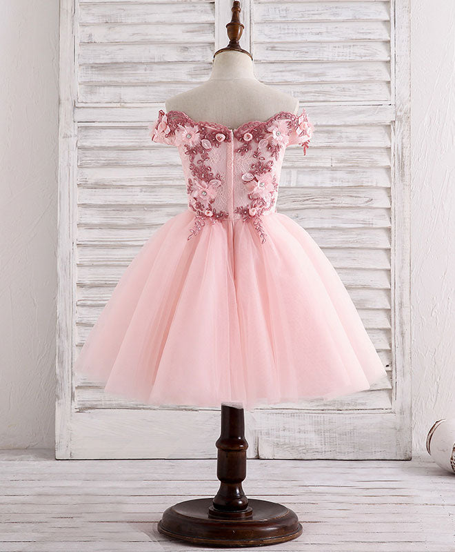 Pink Tulle Lace Applique Short Flower Girl Dresses