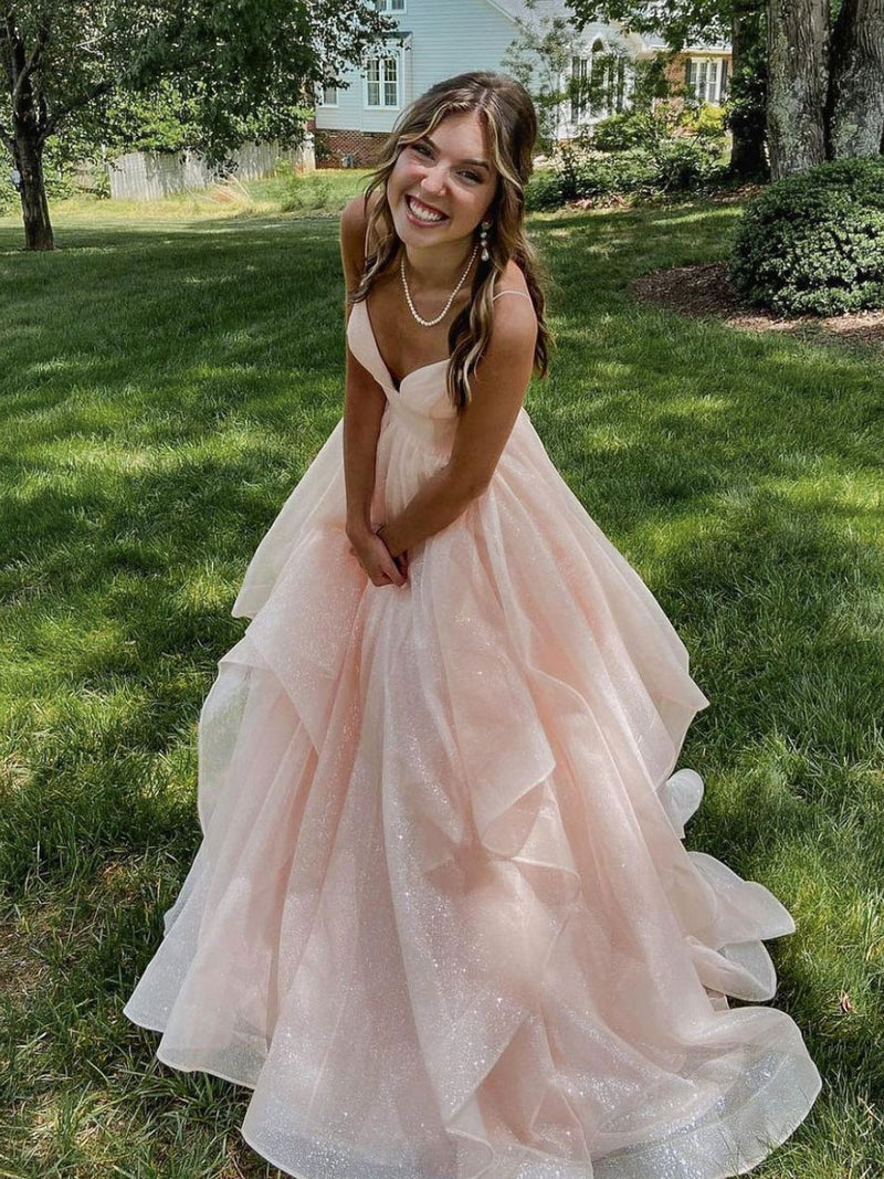 Pink Tulle Long Prom Dress, A-Line Spaghetti Straps Evening Dress US 12 / Custom Color Pink Tulle Long Prom Dress, A-Line Spaghetti Straps Evening Dress US 12 / Custom Color