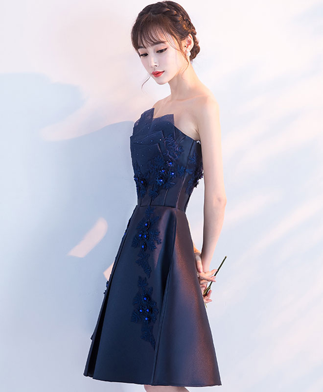 Dark Blue Lace Short Prom Dress, Blue Lace Homecoming Dress