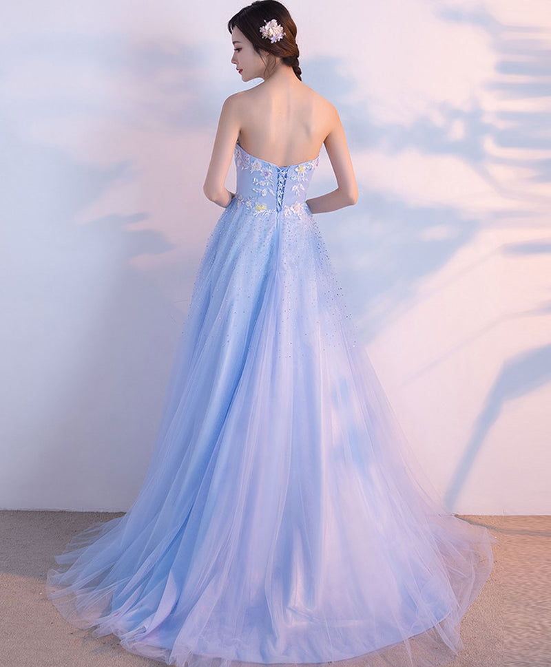 Light Blue Sweetheart Neck Long Prom Dress, Lace Formal Dress shopluu Light Blue Sweetheart Neck Long Prom Dress, Lace Formal Dress shopluu