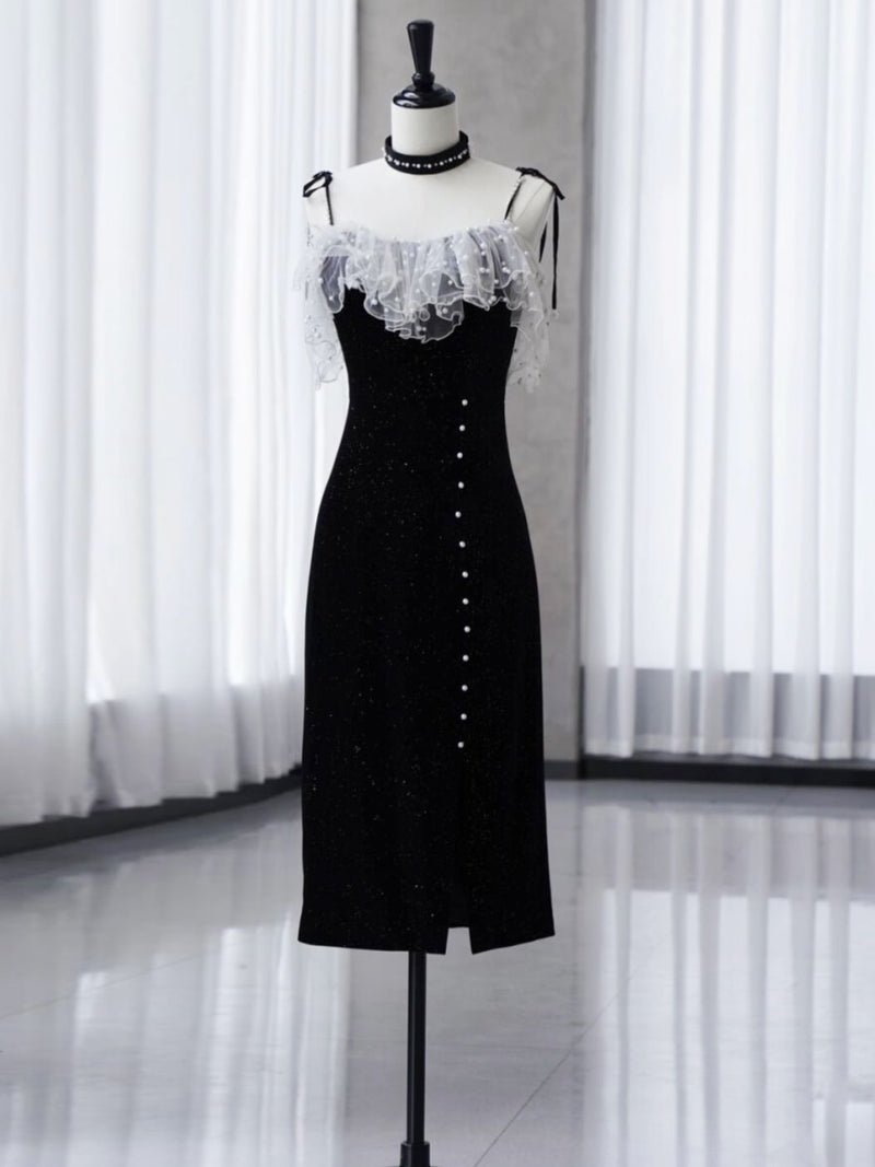 Black Mermaid Velvet Short Prom Dresses, Black Short Evening