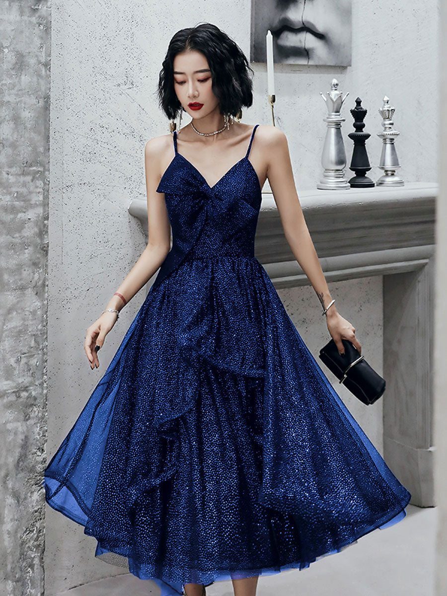 V Neck Tulle Sequin Short Black Prom Dresses, Black Tulle Homecoming Dresses