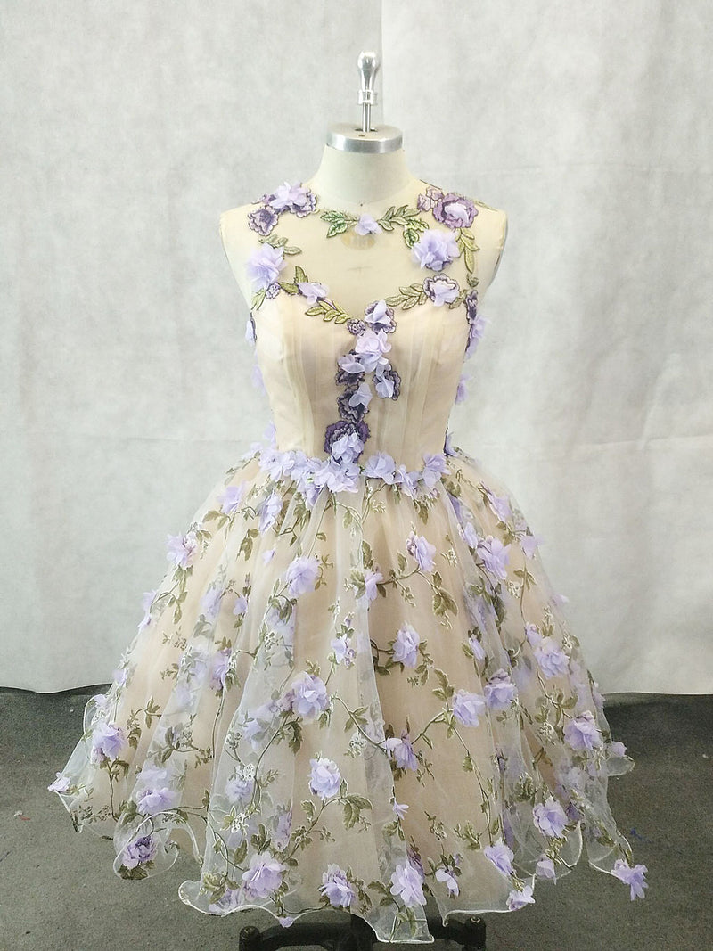 Short Fantasy Dress Cute Round Neck Tulle 3D Applique Short Prom Dress, Homecoming Dress Short Fantasy Dress Cute Round Neck Tulle 3D Applique Short Prom Dress, Homecoming Dress
