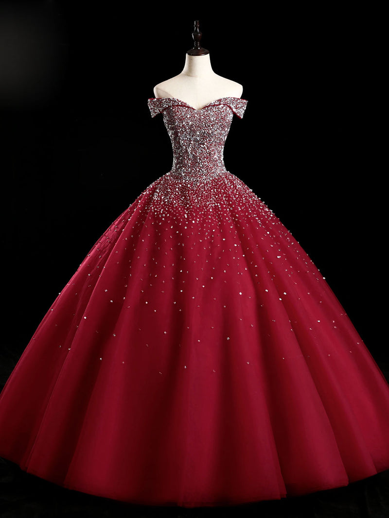 Emerald Green Off The Shoulder Tulle Quinceanera Dresses With Beadings Red / 10 Emerald Green Off The Shoulder Tulle Quinceanera Dresses With Beadings Red / 10