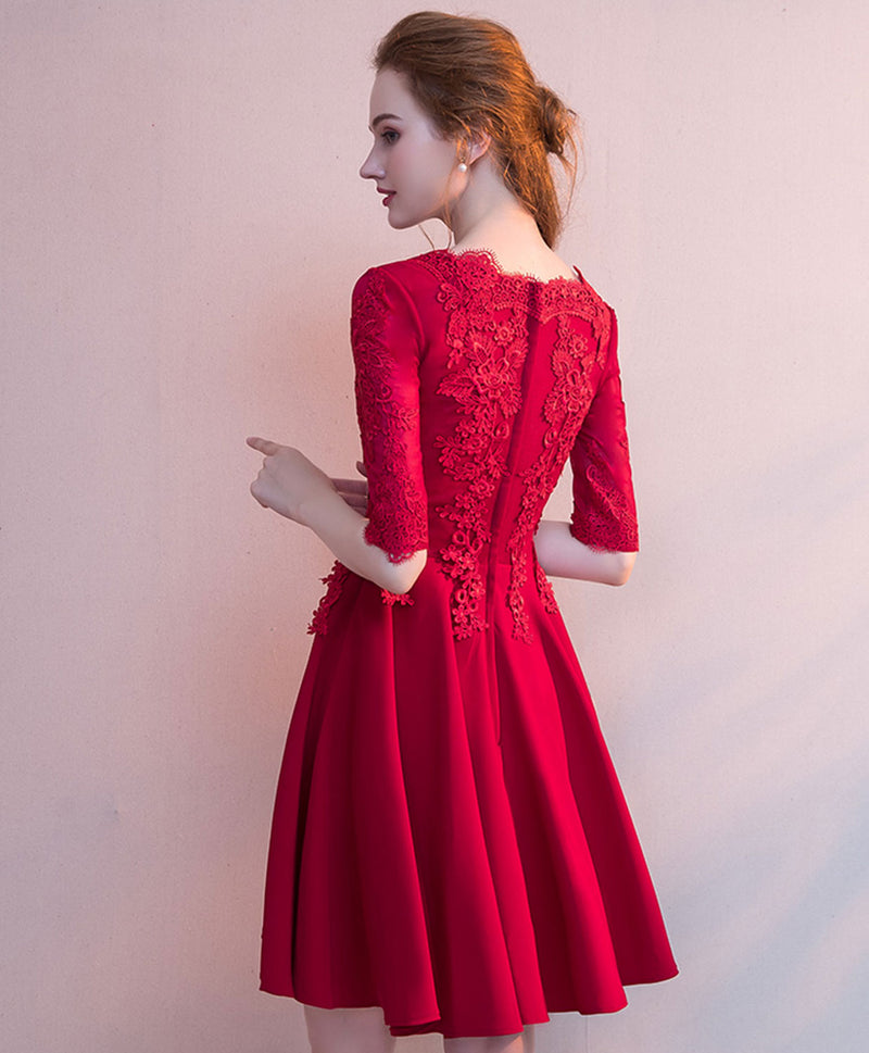 Burgundy Tulle Lace Short Prom Dress, Burgundy Homecoming Dress – shopluu