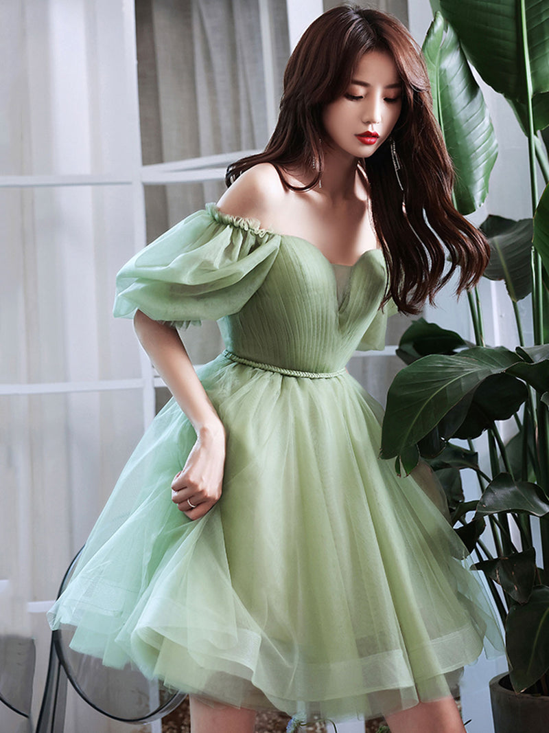 Green Tulle Short Prom Dress, Green A-Line Short Sleeve Party Dress US 6 / Green Green Tulle Short Prom Dress, Green A-Line Short Sleeve Party Dress US 6 / Green