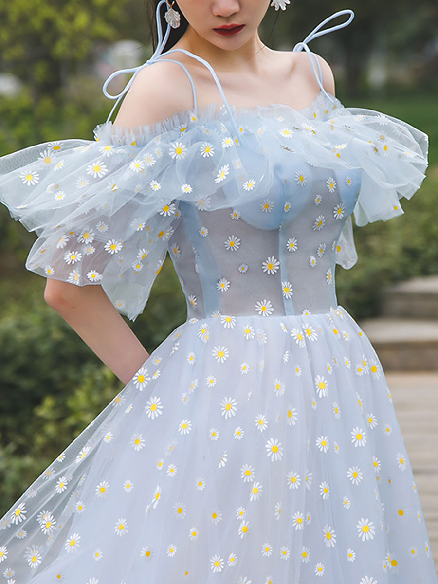 Blue Sweetheart Tulle Long Prom Dress Blue Tulle Formal Dress