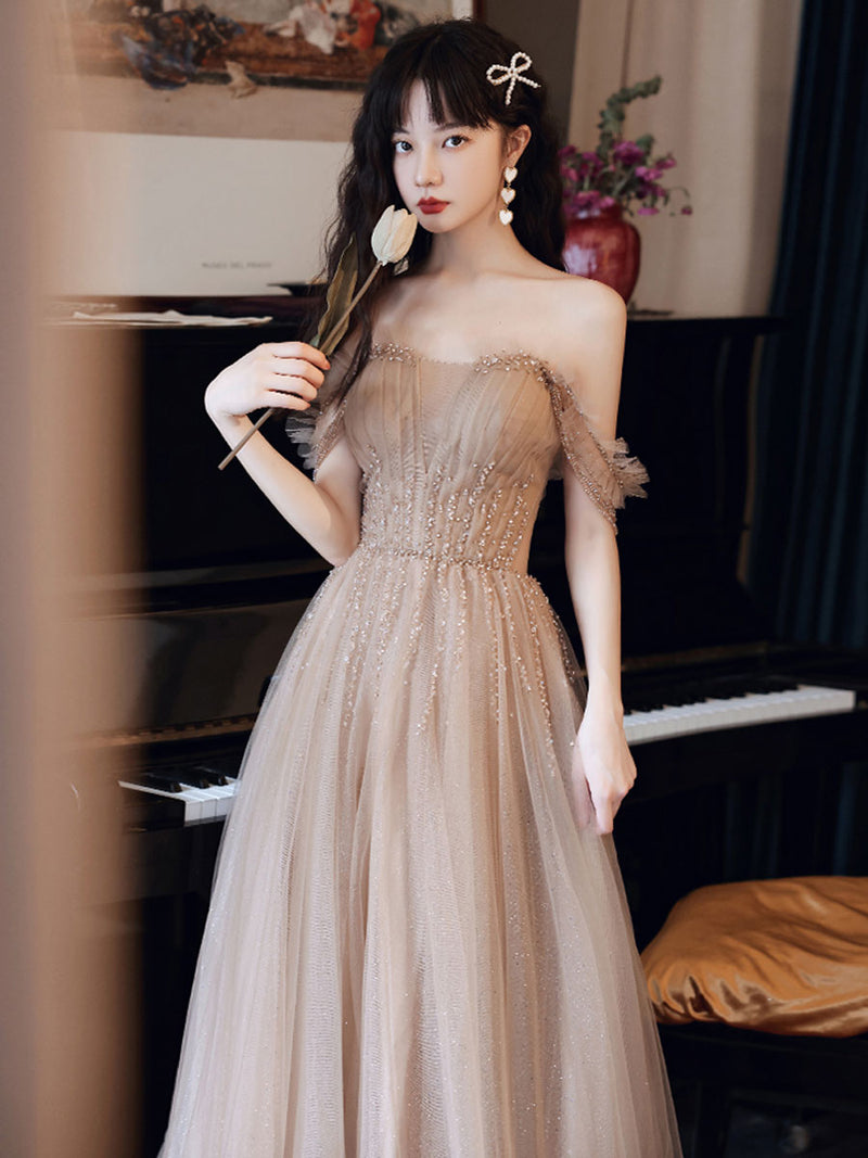 A-Line Tulle Beaded Long Prom Dress, Evening Party Dress US 8 / Custom Color A-Line Tulle Beaded Long Prom Dress, Evening Party Dress US 8 / Custom Color