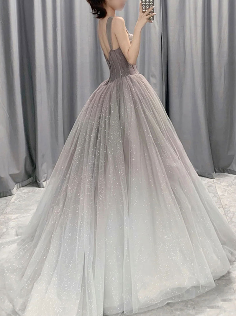 Gray Gradient Tulle A-Line Long Formal Dress, Gray Junior Prom Dress US 14 / Gray Gray Gradient Tulle A-Line Long Formal Dress, Gray Junior Prom Dress US 14 / Gray