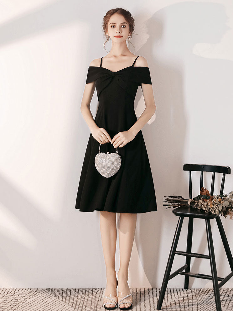 Simple Black Off Shoulder Short Prom Dress, Black Homecoming Dress