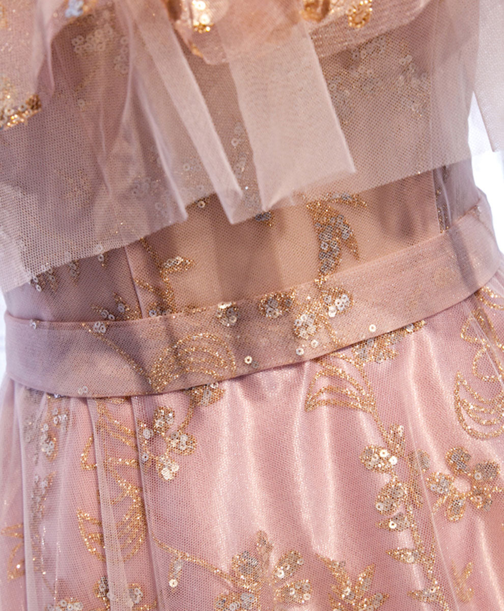 Pink Tulle Lace Long Prom Dress Pink Tulle Formal Dress