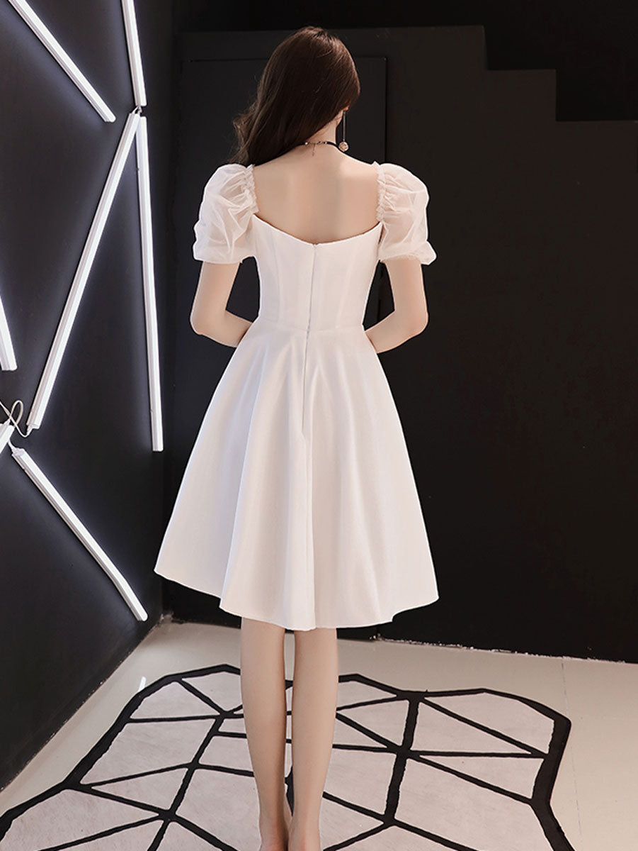 White Satin Short Prom Dress, White Homecoming Dress