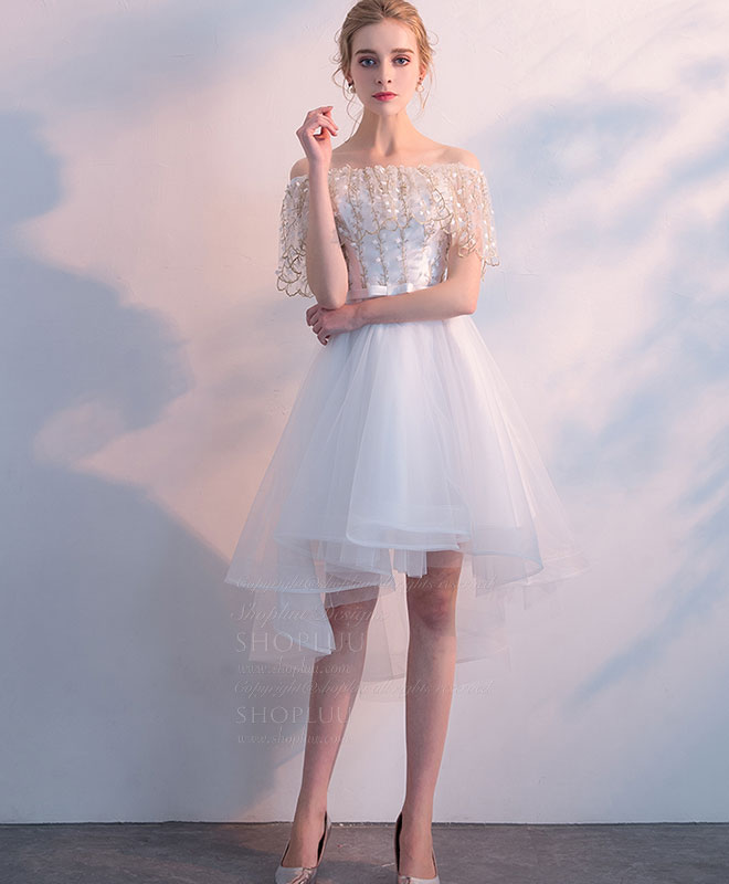 White Tulle Lace Short Prom Dress, White Homecoming Dress