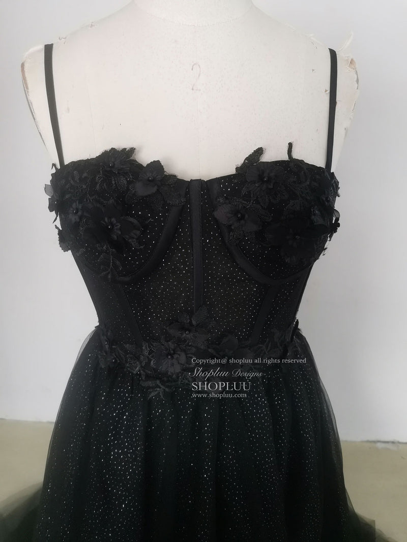 Black A line Sweetheart Tulle Sequin Long Prom Dress, Black Graduation Dresses US 16 / Custom Color Black A line Sweetheart Tulle Sequin Long Prom Dress, Black Graduation Dresses US 16 / Custom Color