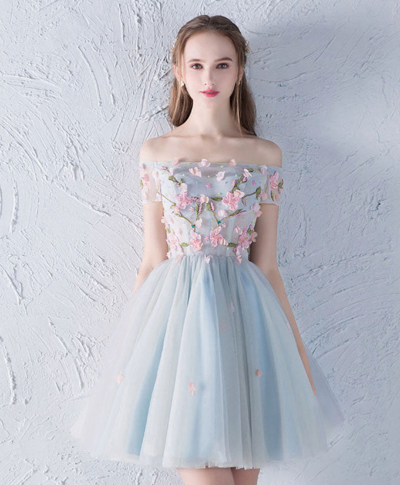 Gray Blue Tulle Lace Applique Short Prom Dress, Homecoming Dress US 14 / Gray Blue Gray Blue Tulle Lace Applique Short Prom Dress, Homecoming Dress US 14 / Gray Blue
