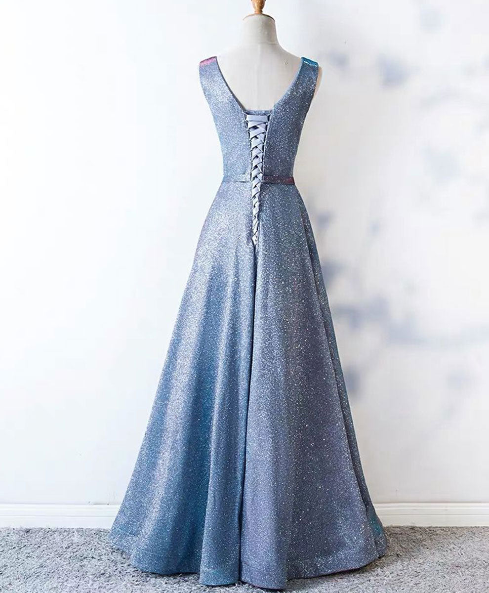 A-Line Blue Sequin Long Prom Dress Blue Formal Dress