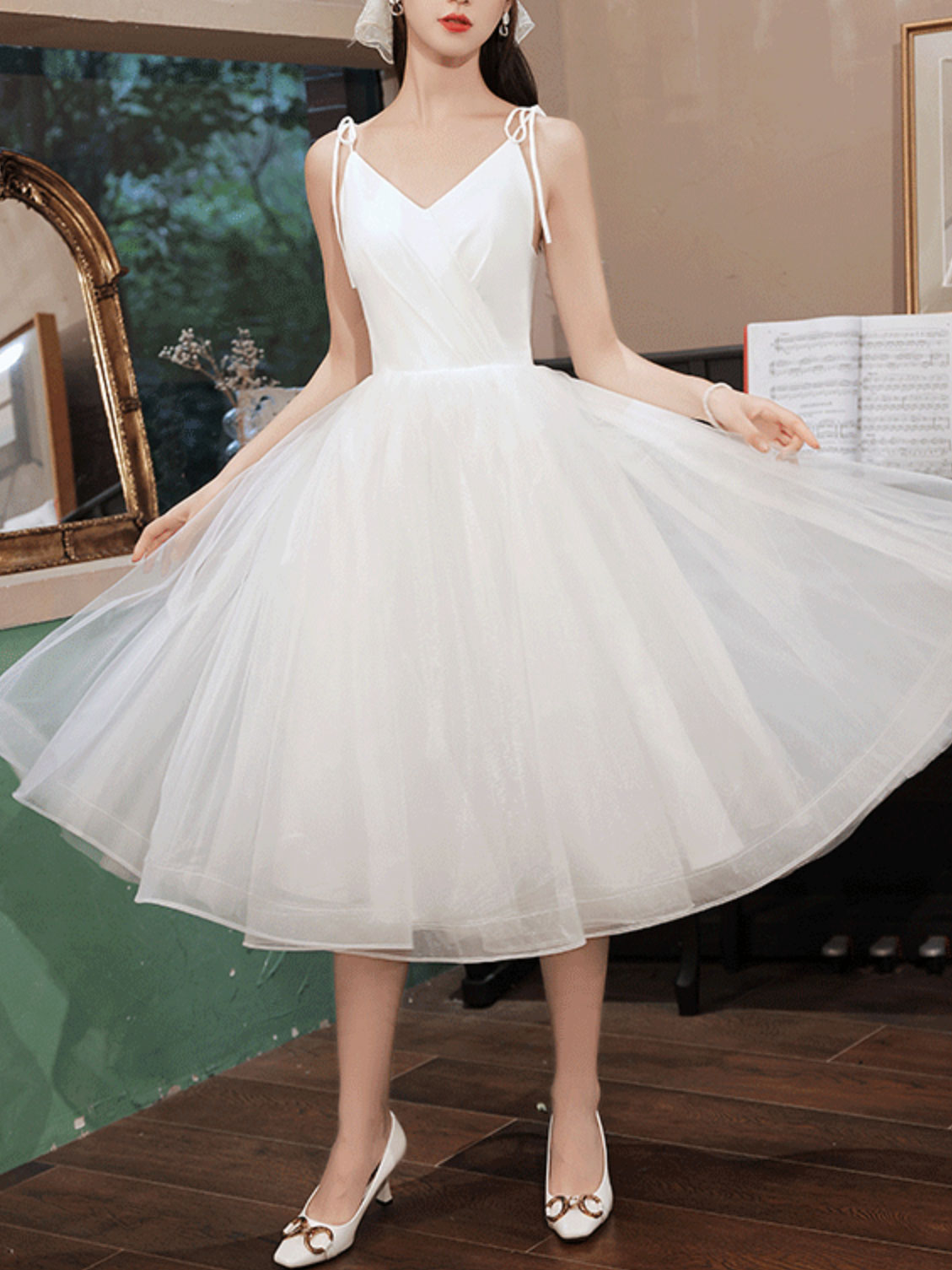 Simple White V Neck Short Prom Dress, White Homecoming Dress