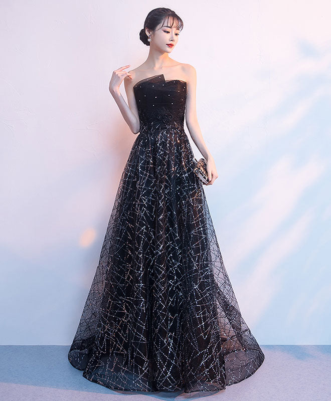 Black Tulle Sequin Long Prom Dress, Black Sequin Evening Dress US 10 / Black Black Tulle Sequin Long Prom Dress, Black Sequin Evening Dress US 10 / Black