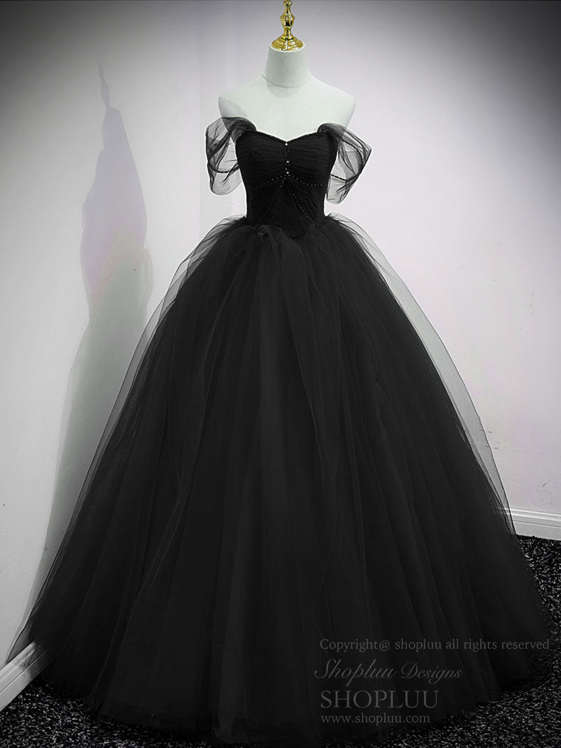 A-Line Sweetheart Off Shoulder Lace Long Prom Dress, Tulle Formal Dresses