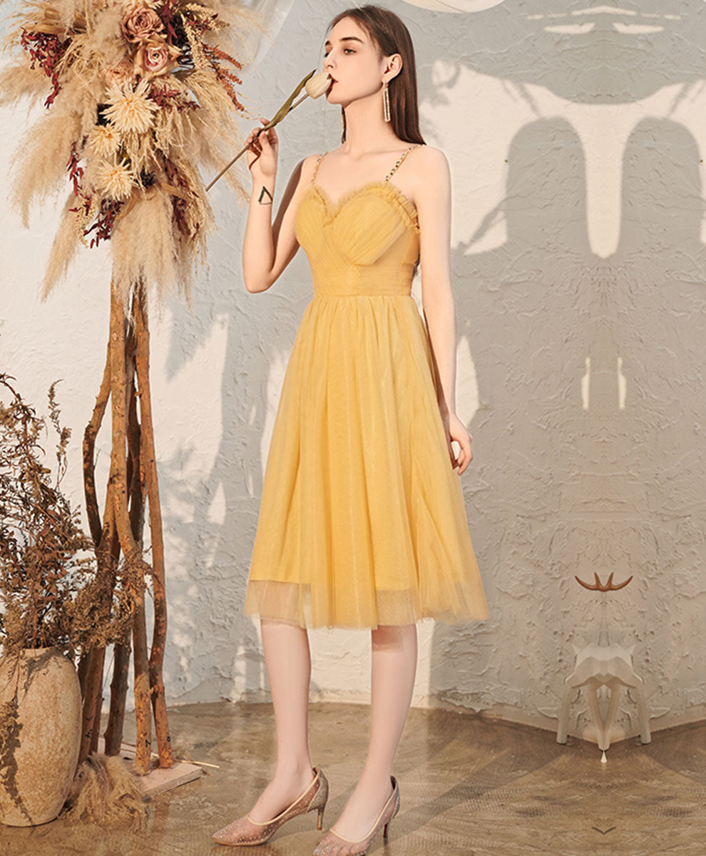 Yellow Sweetheart Tulle Short Prom Dress Yellow Homecoming Dress