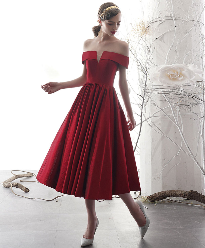 Simple Burgundy Satin Short Prom Dress Burgundy Bridesmaid Dress – shopluu