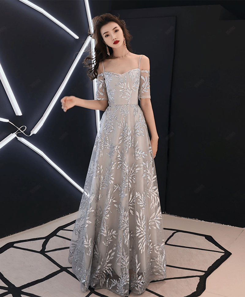 Gray Tulle Lace Long Prom Dress Gray Lace Evening Dress US 12 / Gray Gray Tulle Lace Long Prom Dress Gray Lace Evening Dress US 12 / Gray