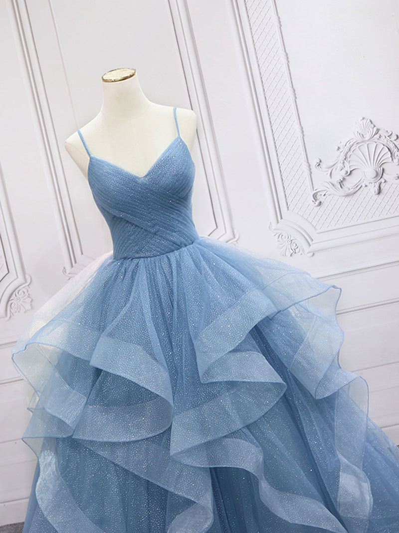 Blue Tulle Long Prom Dresses, Blue Tulle Formal Dresses Sweet 16 Dress shopluu Blue Tulle Long Prom Dresses, Blue Tulle Formal Dresses Sweet 16 Dress shopluu