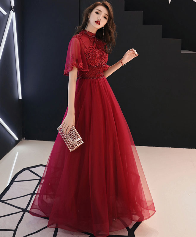 Burgundy Tulle Lace Long Prom Dress, Burgundy Evening Dress US 14 / Burgundy Burgundy Tulle Lace Long Prom Dress, Burgundy Evening Dress US 14 / Burgundy