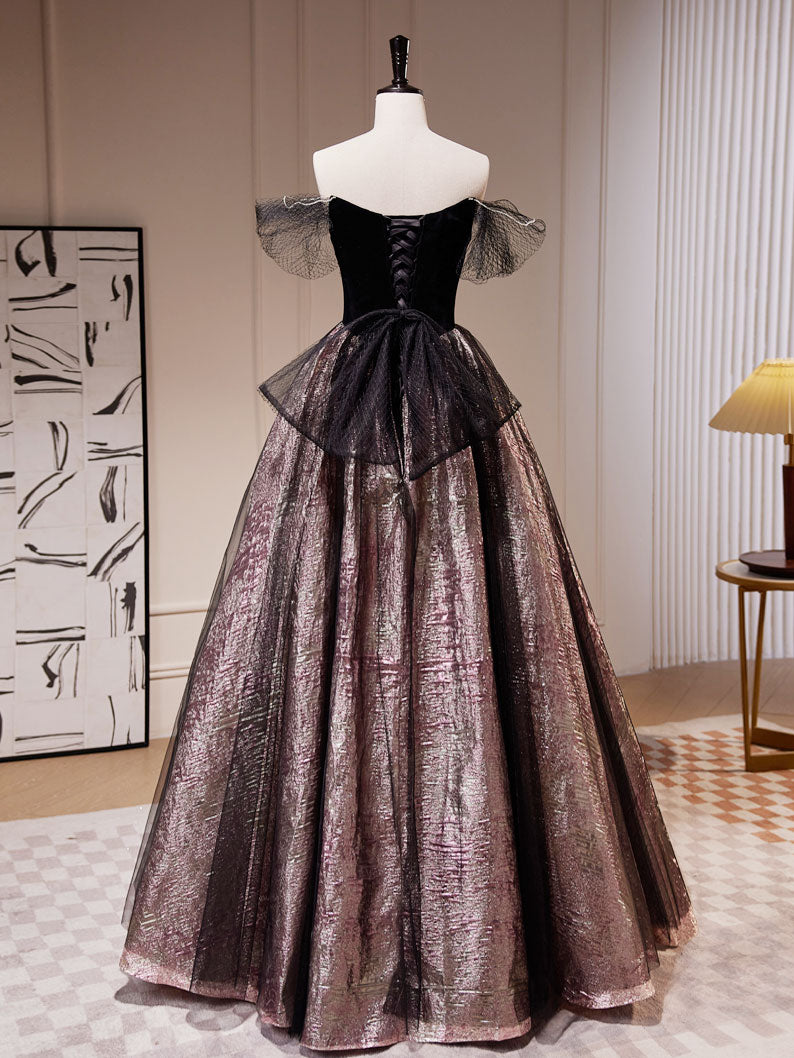 Black A-Line Satin Tulle Long Prom Dresses
