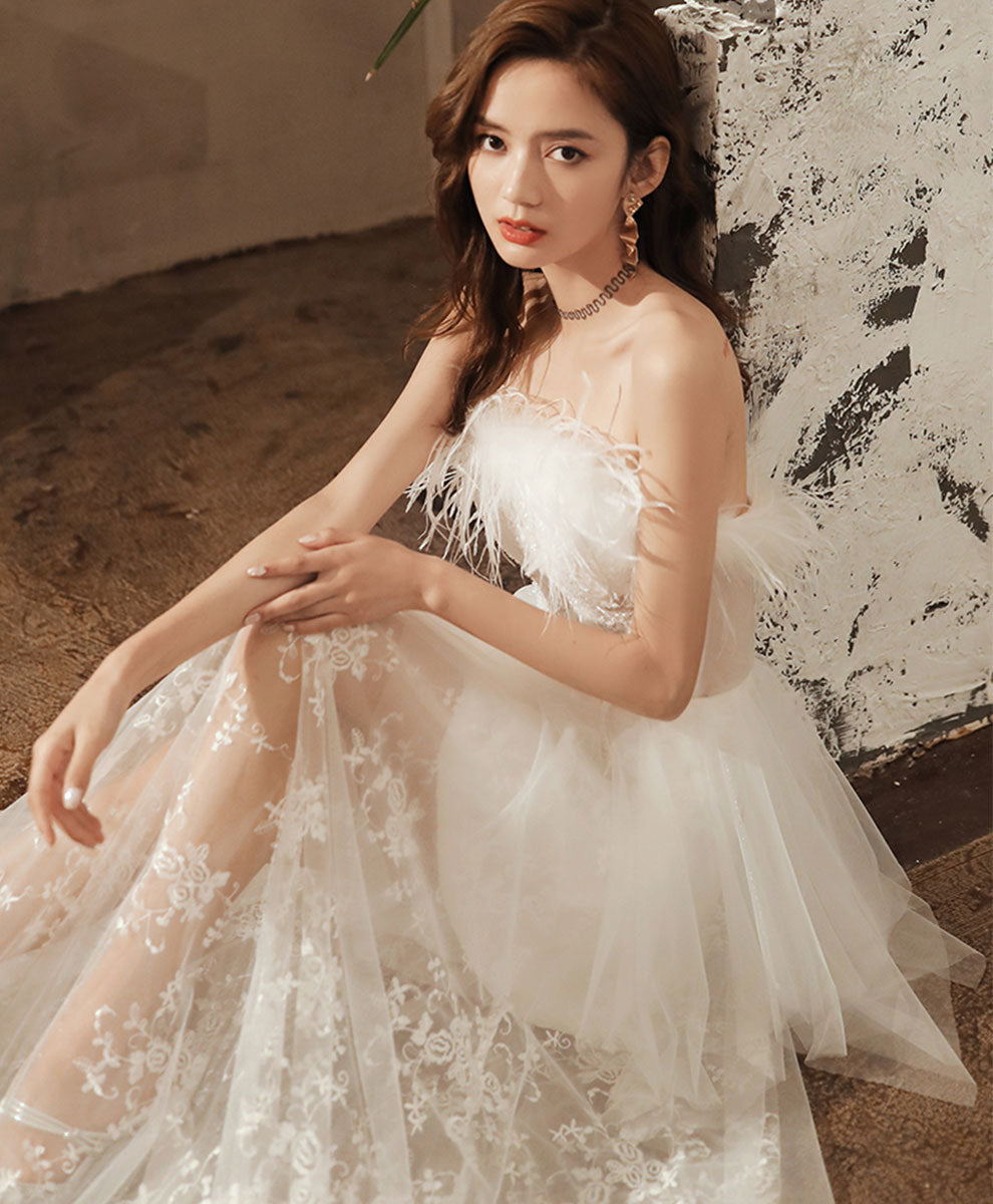 White Sweetheart Dress Tulle Lace Long Prom Dress Evening Dress