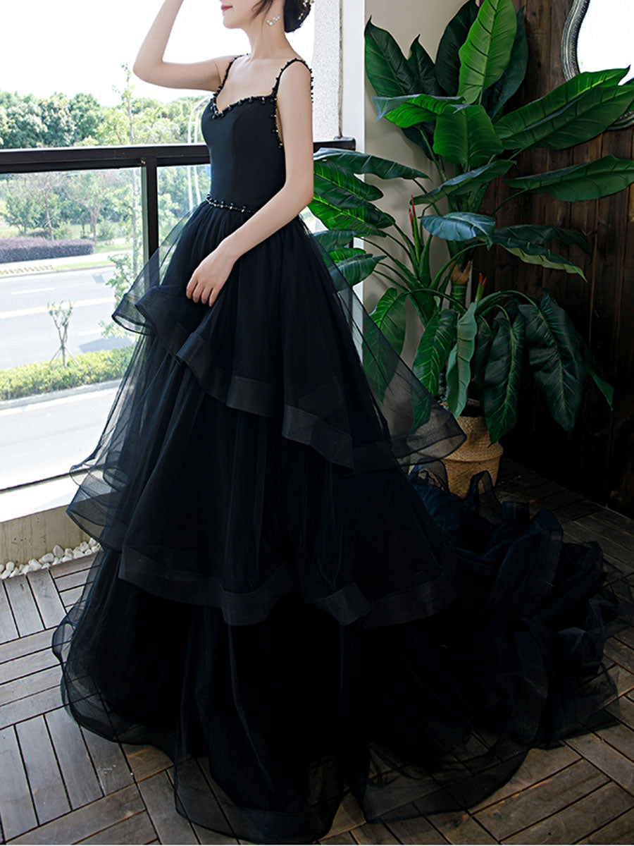 Elegant Black Long Prom Dress, Black Formal Graduation Evening Dresses